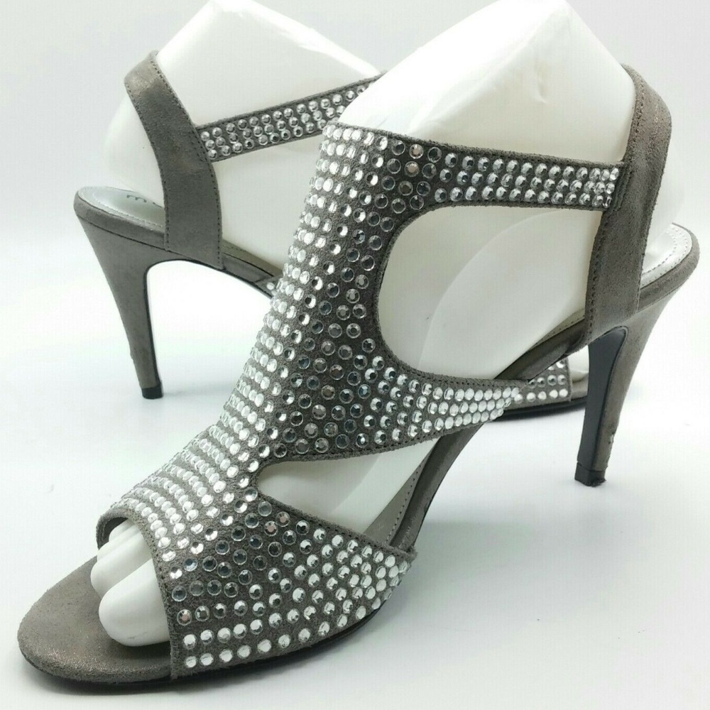 Maripe 8.5 Silver Rhinestone Pumps Open Toe Party